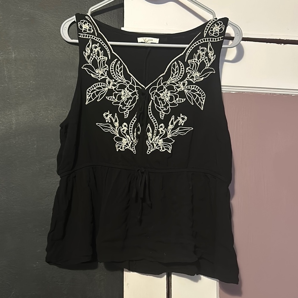 Black Embroidered Sleeveless Top